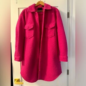Hot Pink Long Boucle Shacket Coat